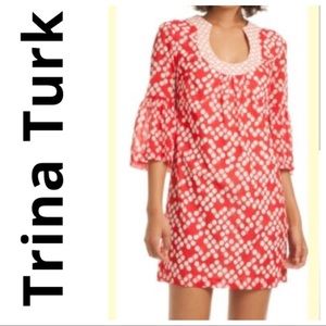 TRINA TURK RED POLKA DOT SILK DRESS TUNIC SIZE 4